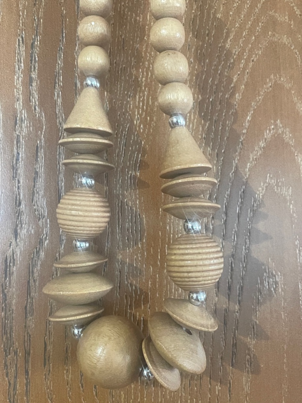 Wood Bead Statement Necklace in Light Naturaly - 11.5in long - Picture 2 of 3